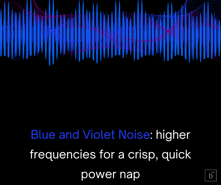 Navigating through a colorful soundscape, the symphony of sleep is infused with blue violet noise and higher frequencies for a quick power rap.